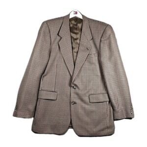 Gianelli Blazer Houndstooth Sport‎ Coat Suit Jacket Wool Men 42L Long Brown